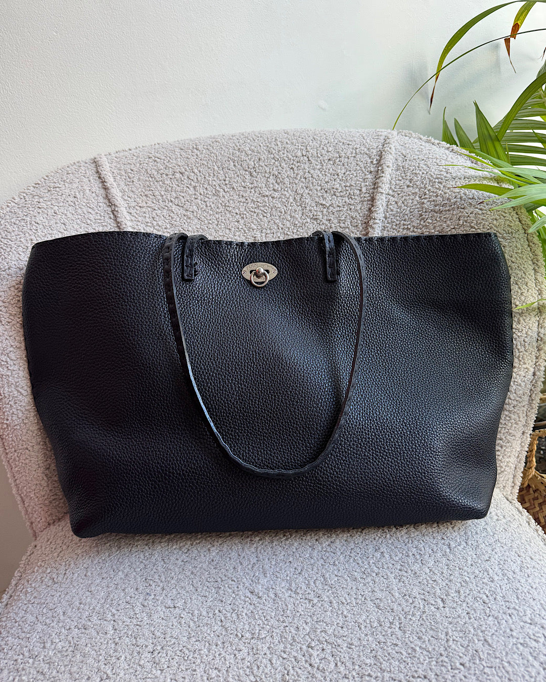 Fendi Black Grained Leather Tote