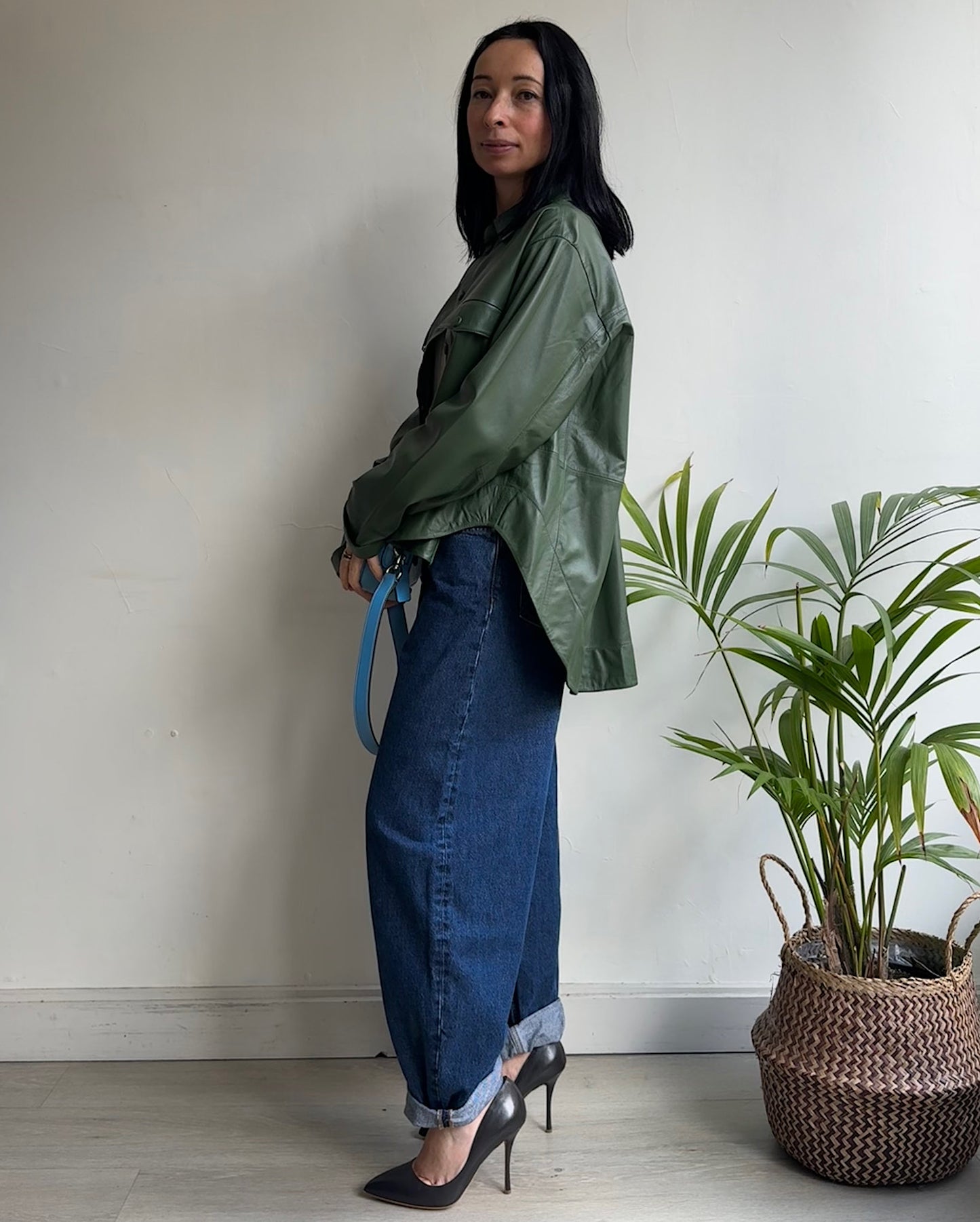 Green Leather Shirt ~ Size 12