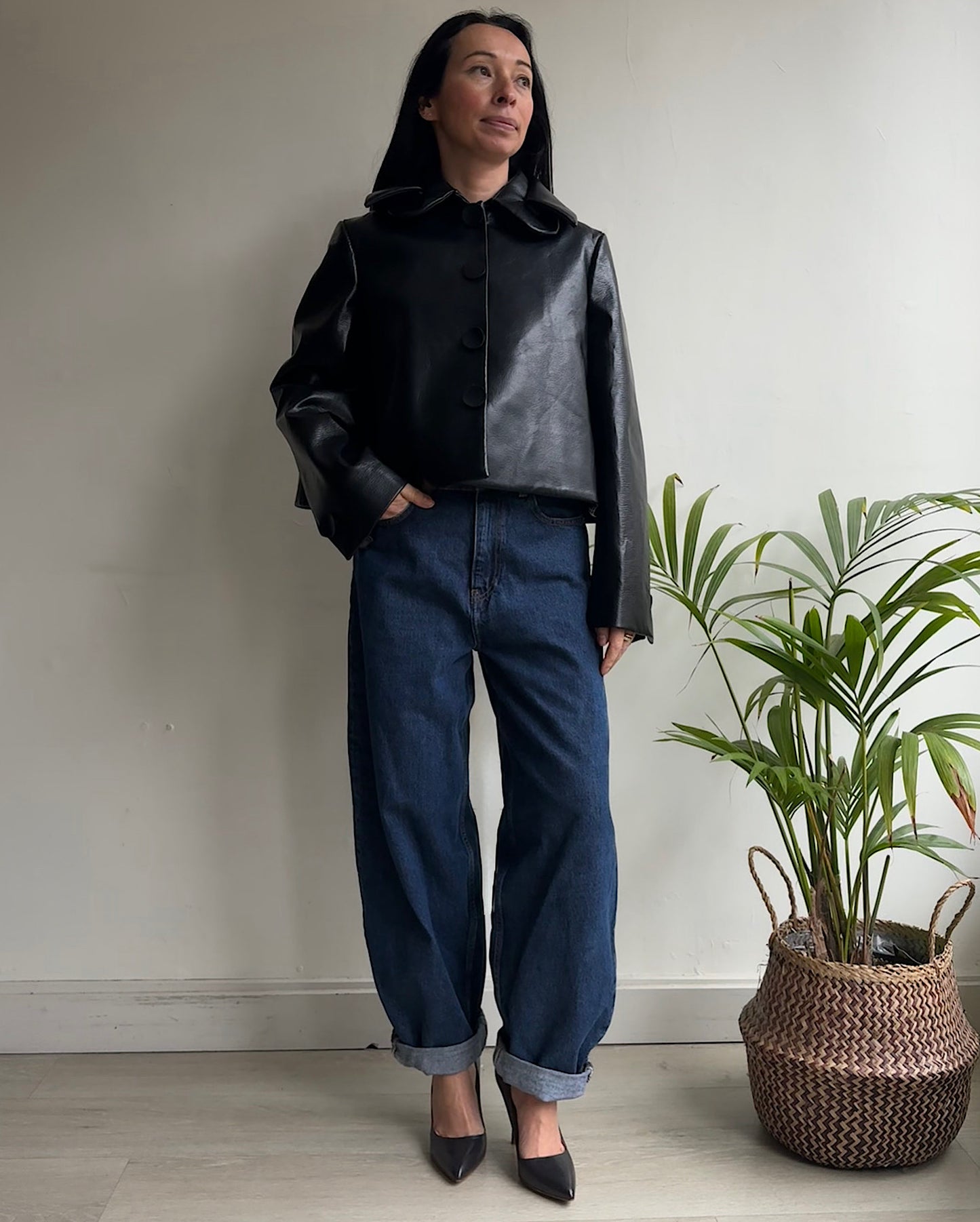 Cropped Leather Jacket ~ Size 10