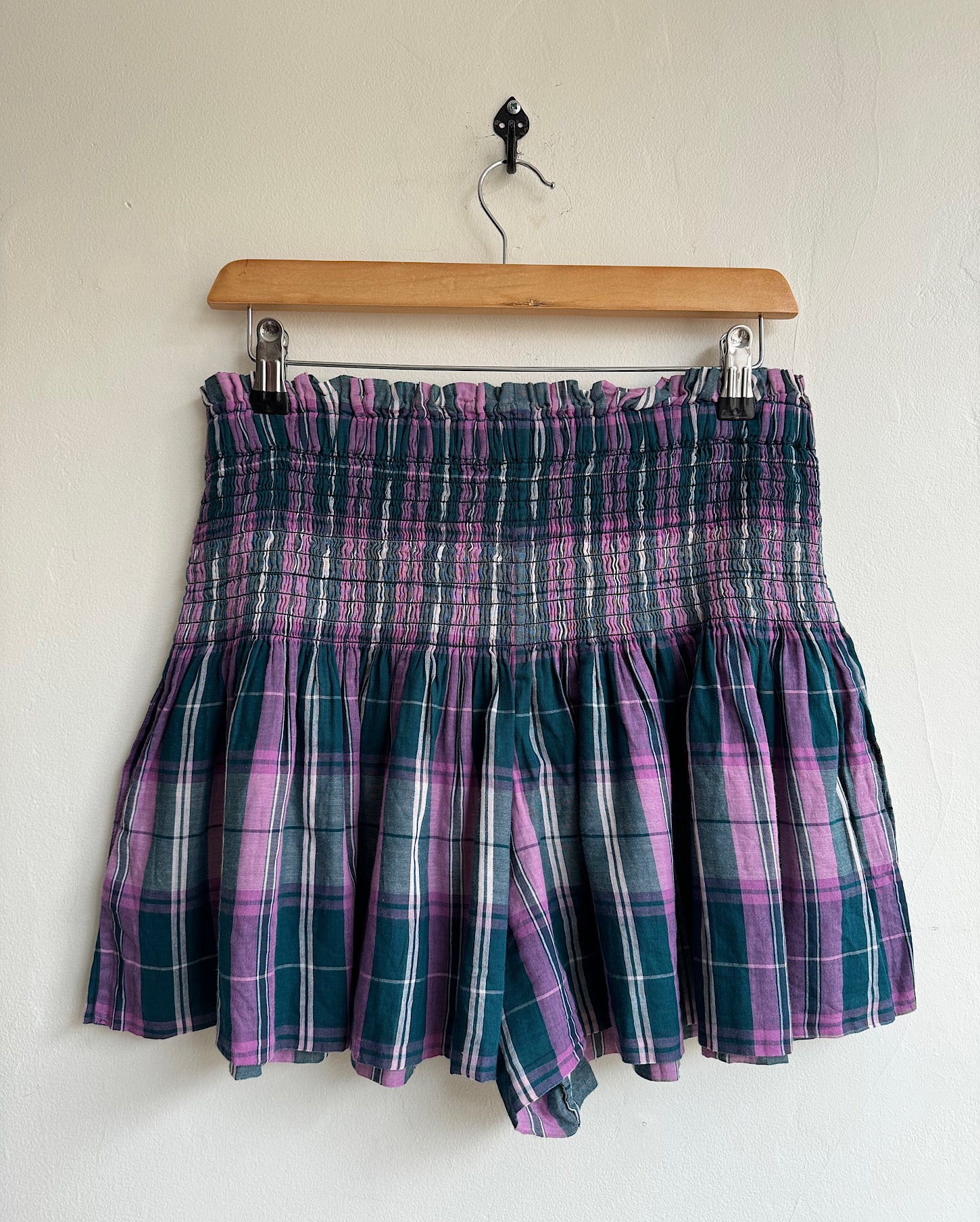 Isabel Marant Check Shorts ~ Size 12 close up on hanger