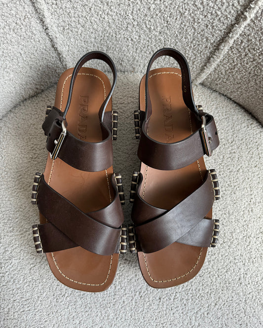 Brown Prada Platform Sandals ~ Size 7 top down view