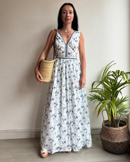 Emporio Sirenuse White Blue Dress ~ Size 8