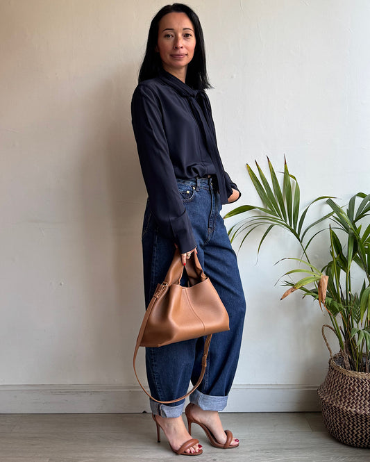 Navy Silk Blouse ~ Size 12