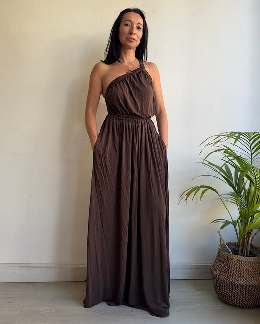 Brown Asymmetric Maxi Dress ~ Size 8
