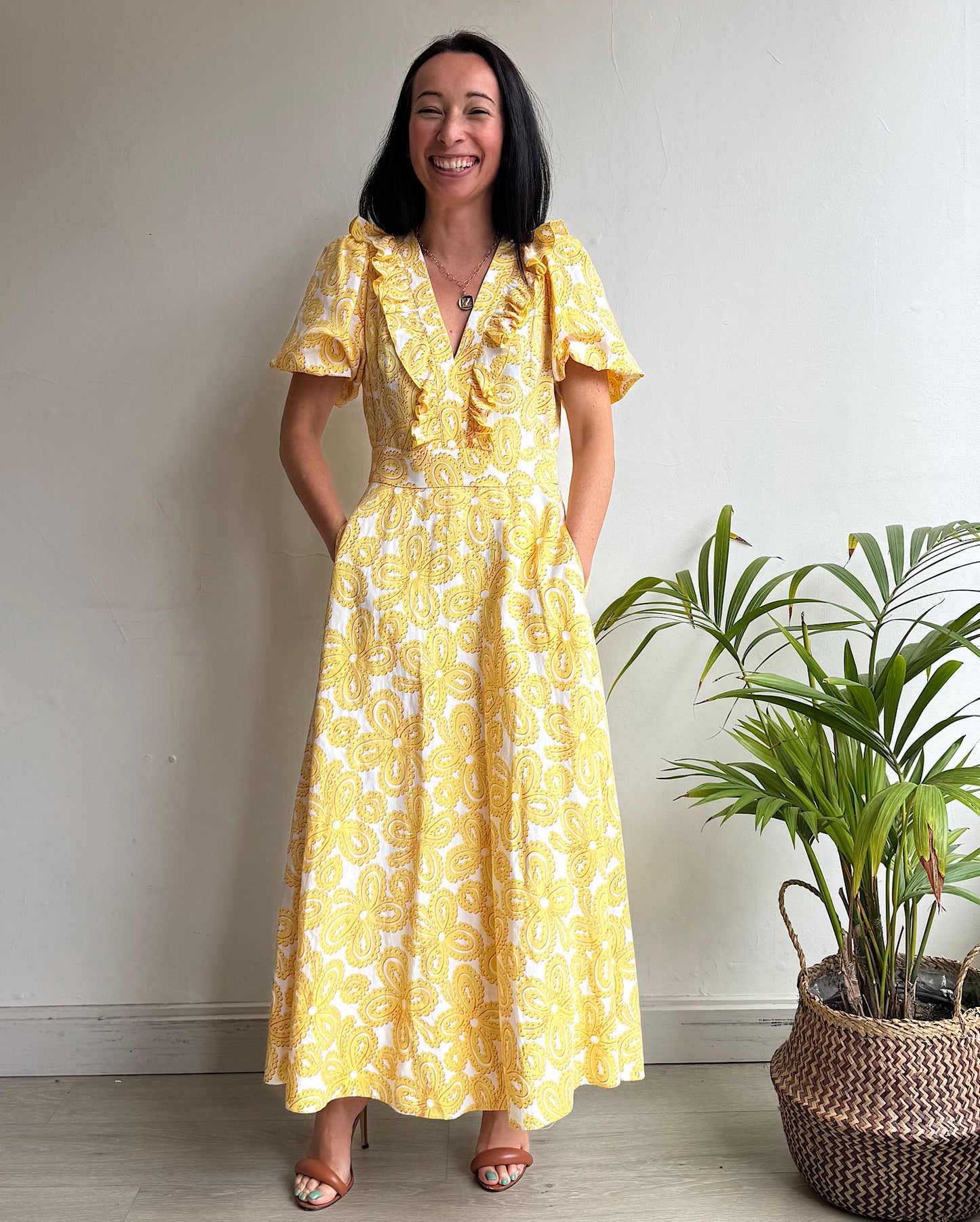 Me and Em Yellow Patterned Dress ~ Size 8
