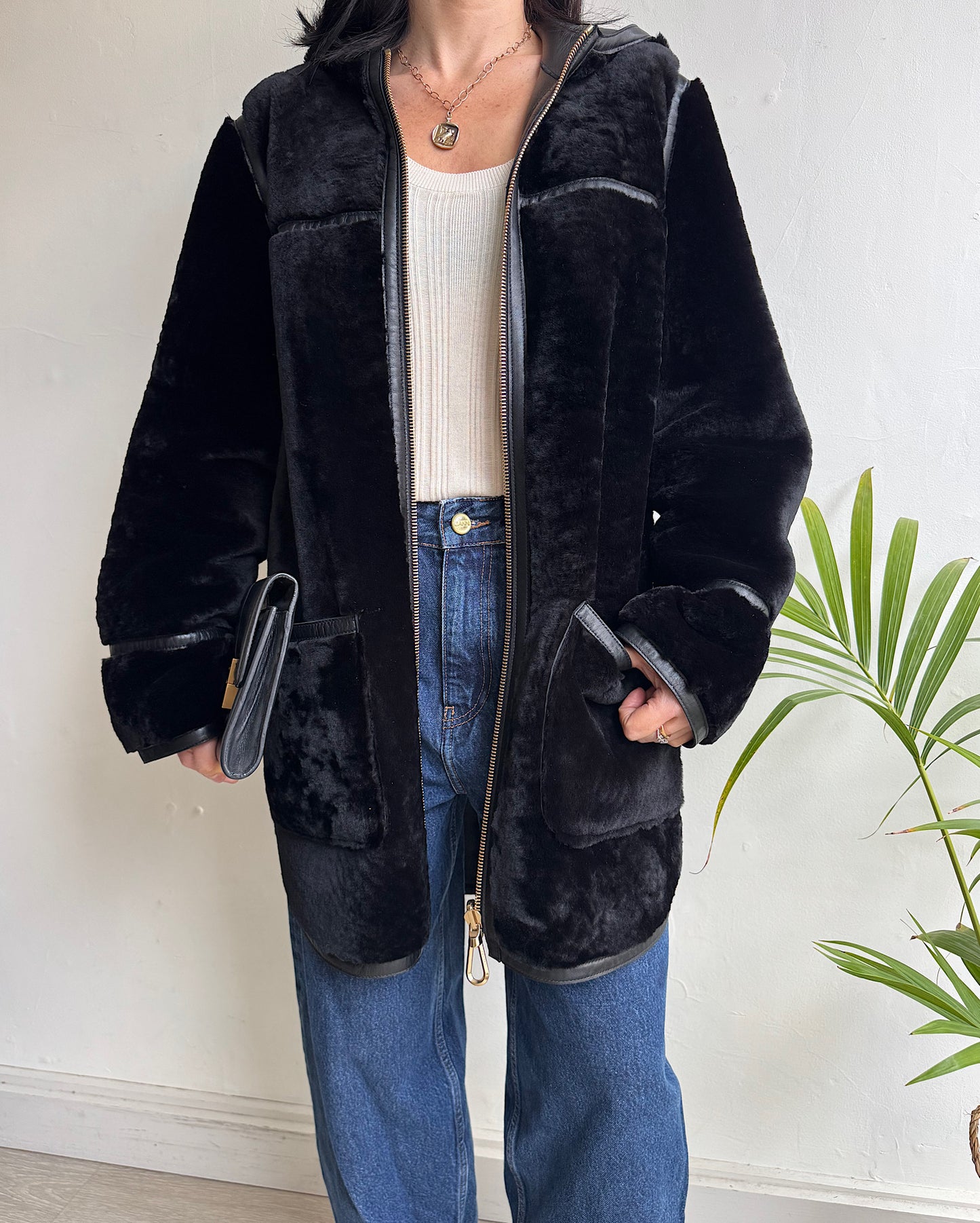 Shearling Hooded Coat ~ Size S