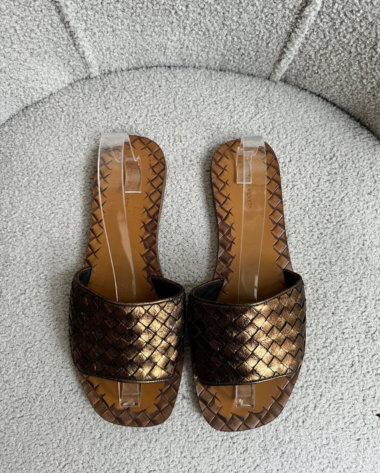 SALE Metallic Bronze Woven Leather Slides ~ Size 5.5