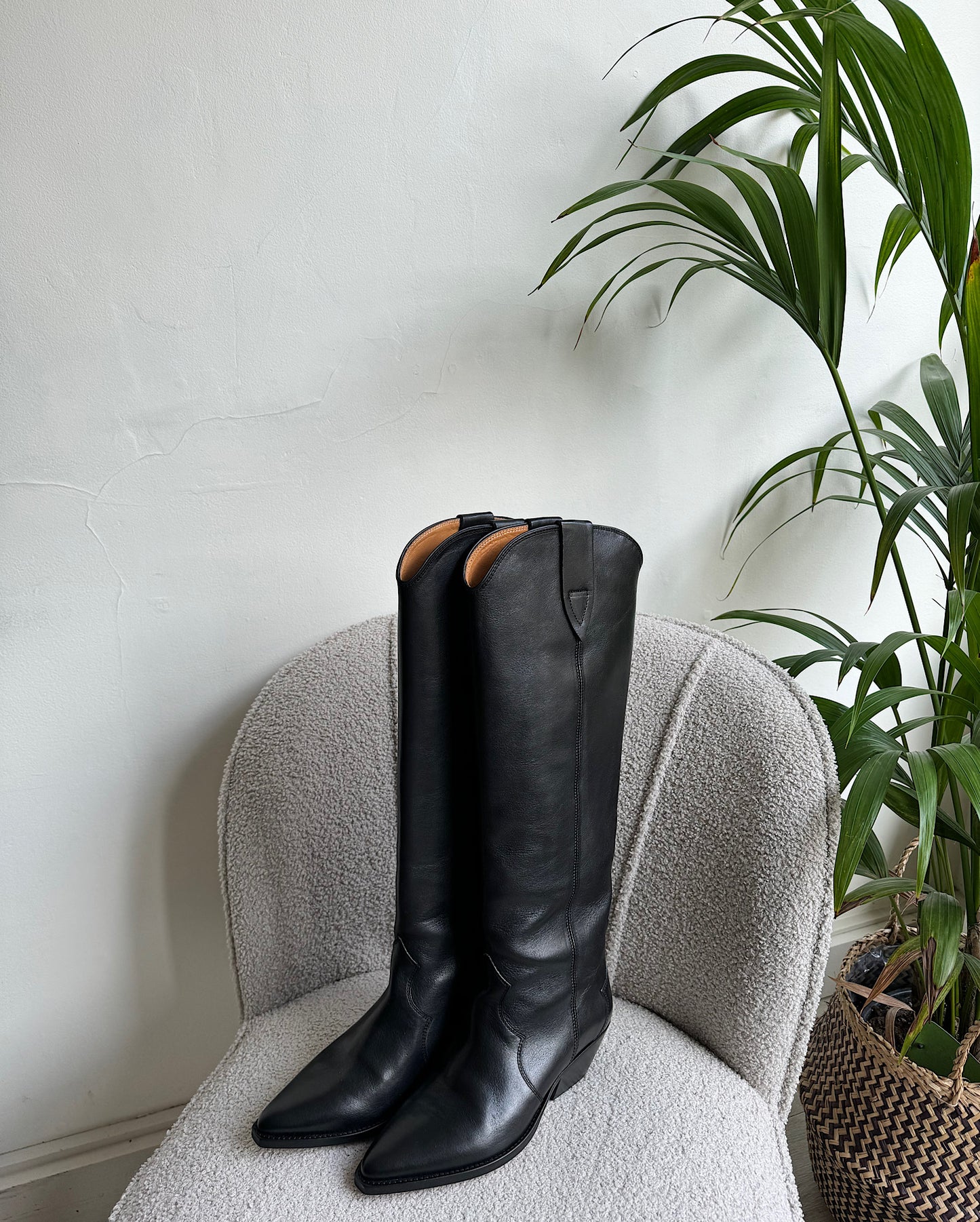 Black Isabel Marant Leather Boots ~ Size 4 on armchair