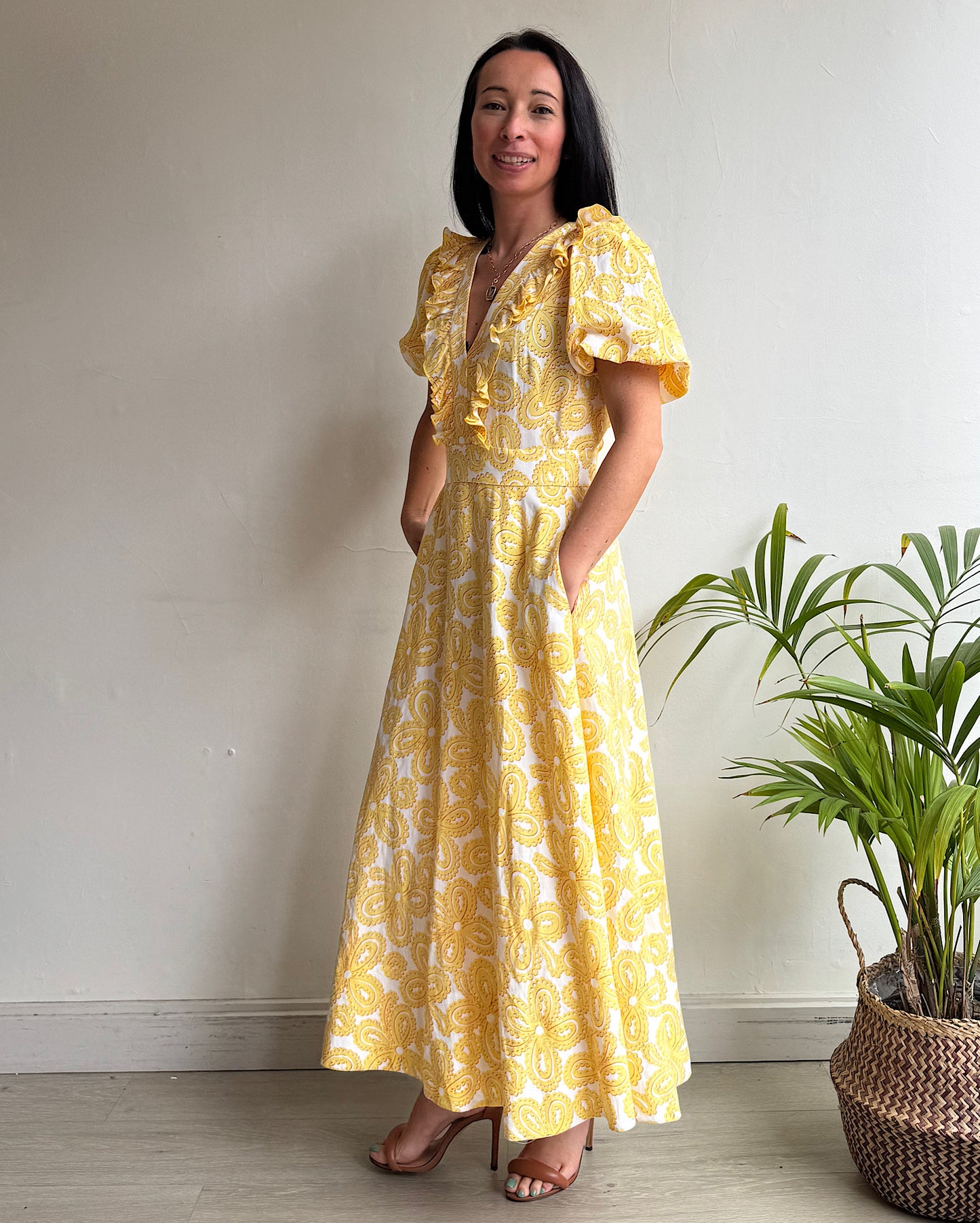Me and Em Yellow Patterned Dress ~ Size 8