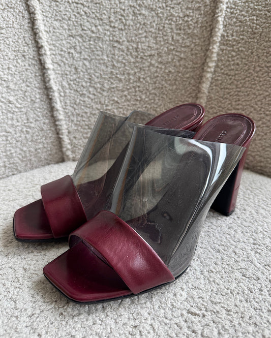 Burgundy & Perspex Heels ~ Size 4