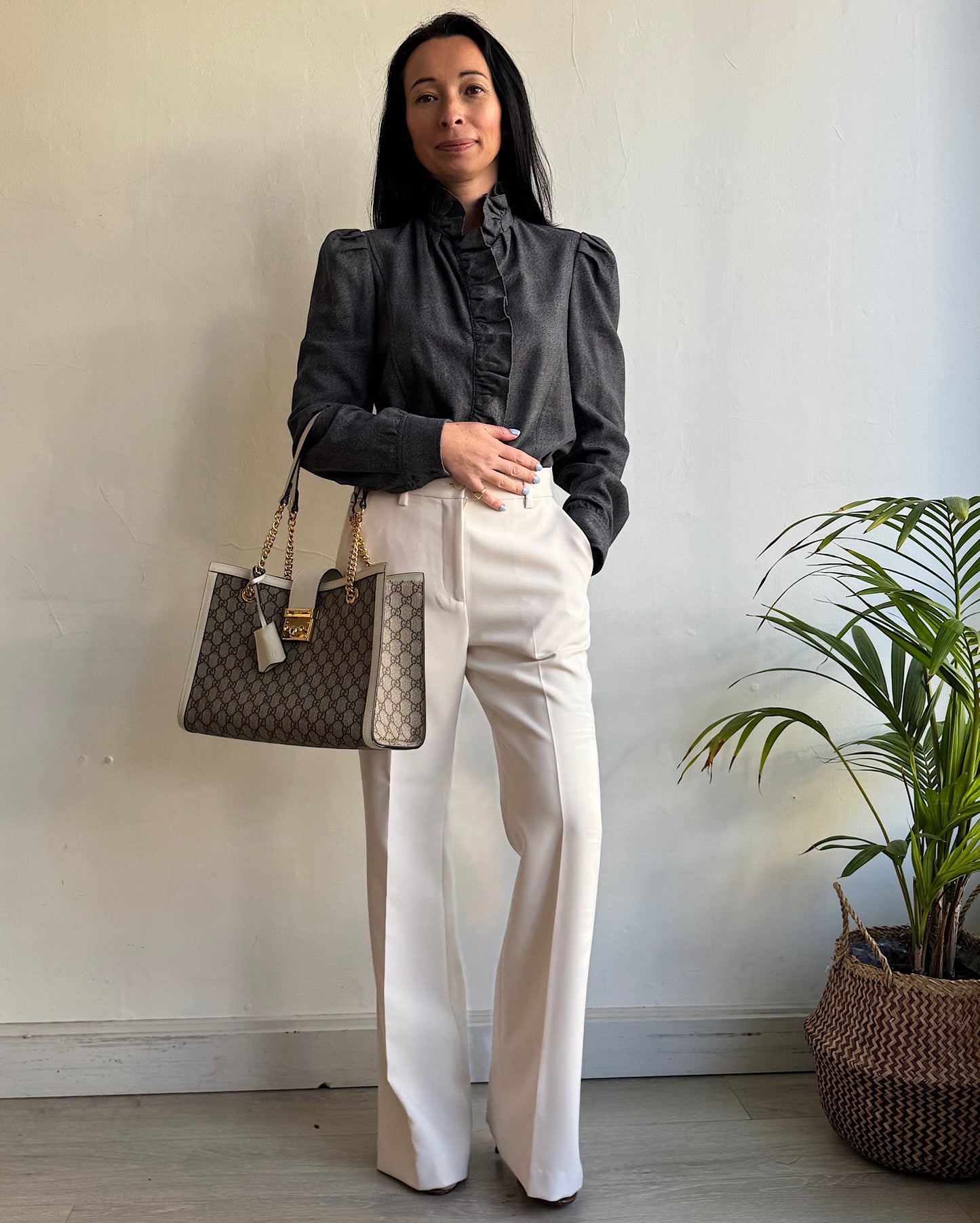 Grey Ruffle Blouse ~ Size 12