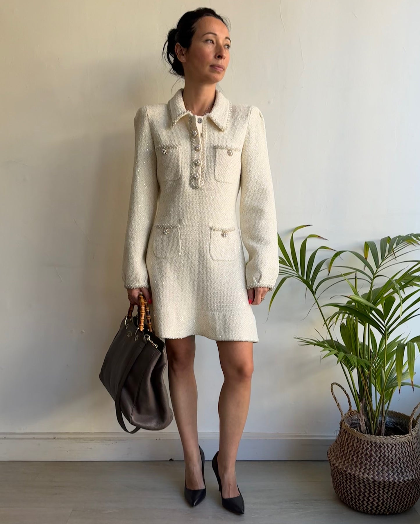 Cream Boucle Mini Dress ~ Size L