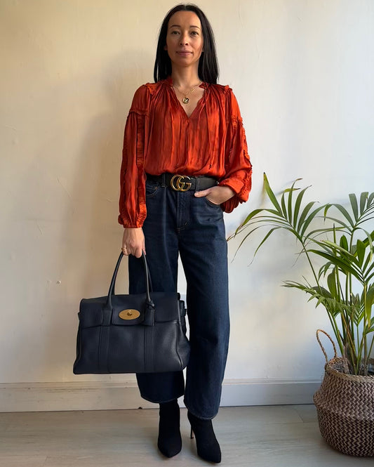 Red Satin Ruffle Blouse ~ Size 8/10