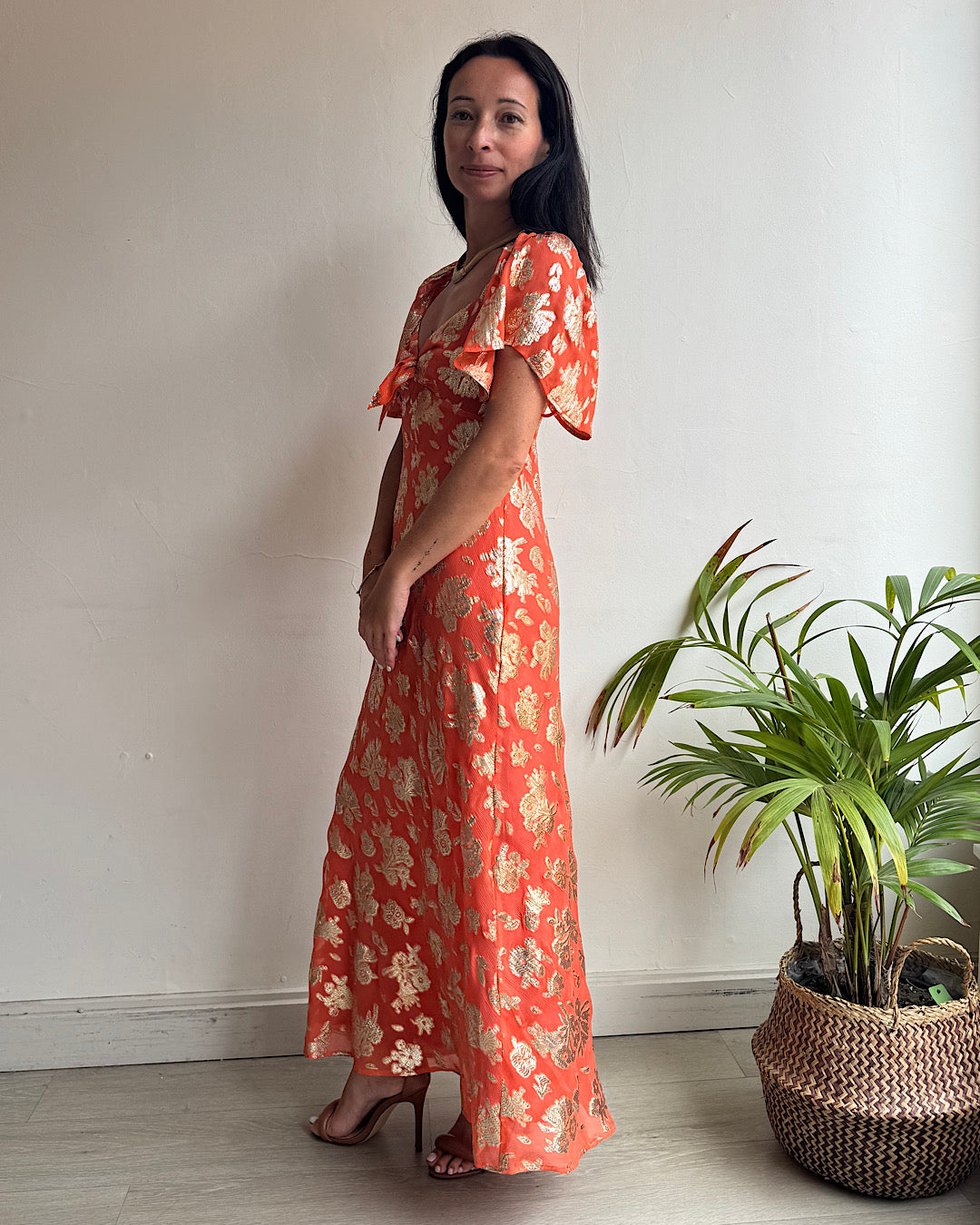 Rixo Paltrow Orange Gold Lurex Dress ~ Size XS