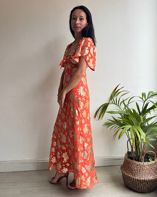 Rixo Paltrow Orange Gold Lurex Dress ~ Size XS