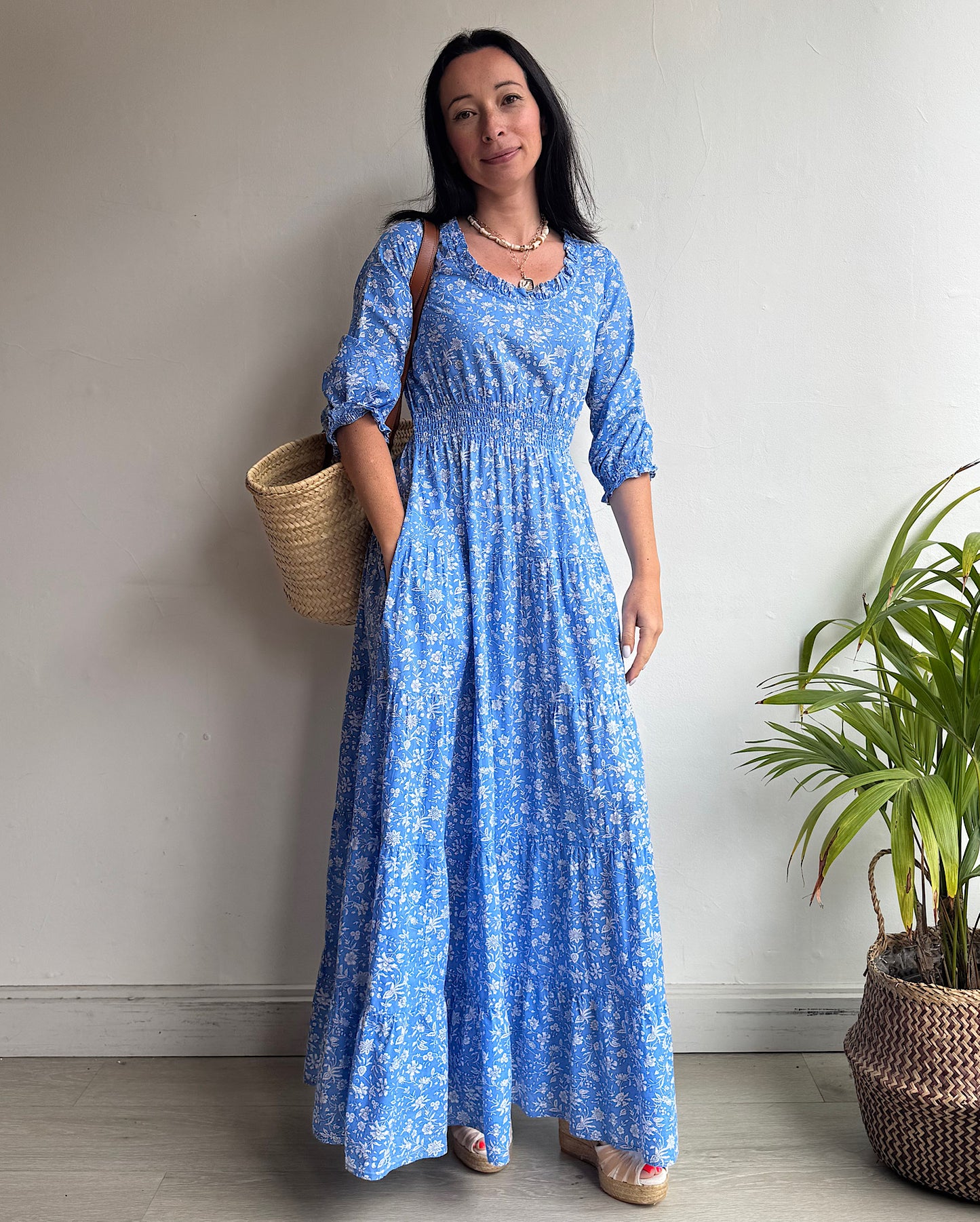 Pink City Prints Blue Floral Dress ~ Size XS