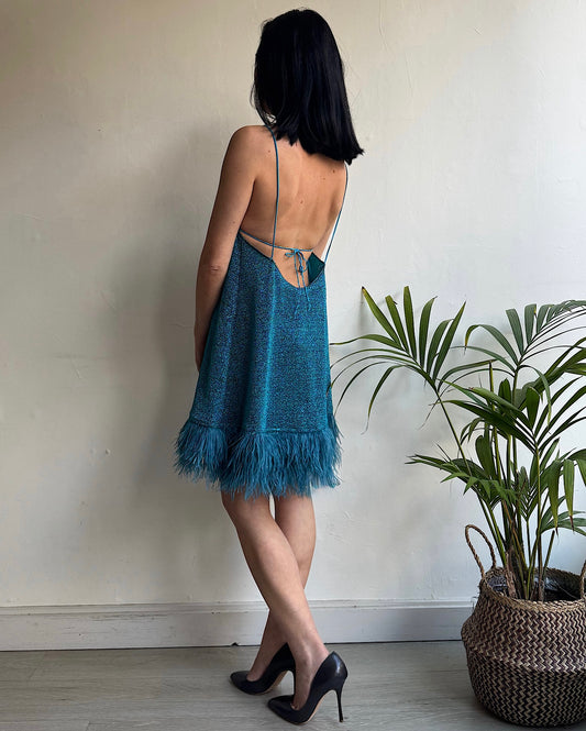 Lurex Feather Mini Dress ~ Size S/M