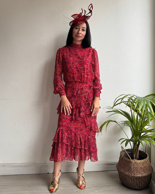 Saloni Red Ruffle Dress ~ Size 10