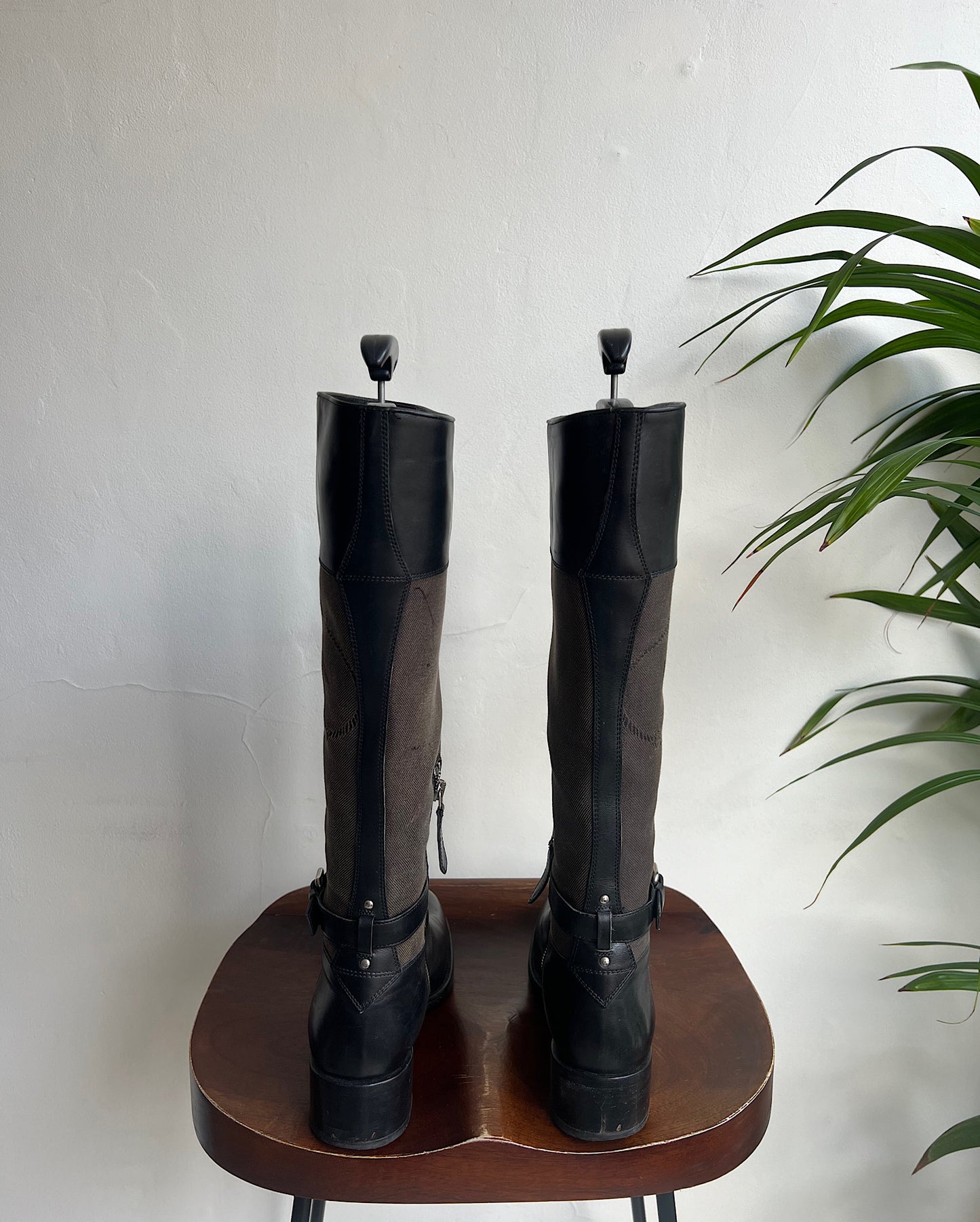 Black and Canvas Leather Boots ~ Size 39/5