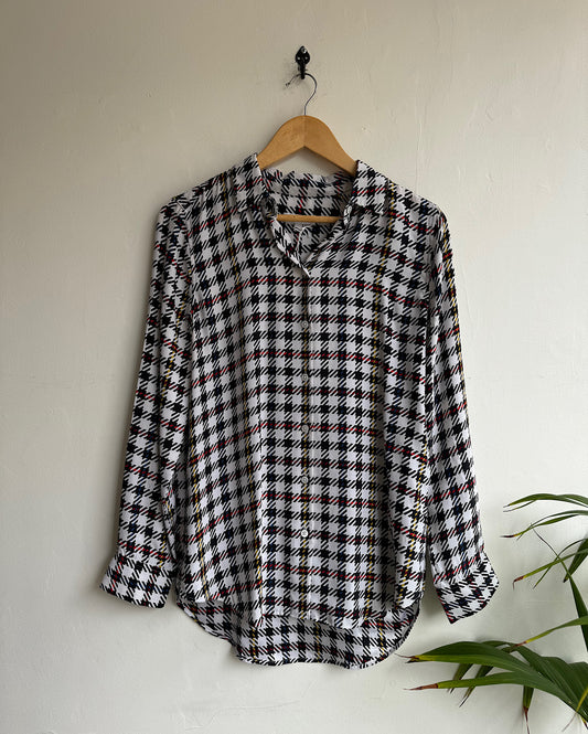 Houndstooth Silk Shirt ~ Size S