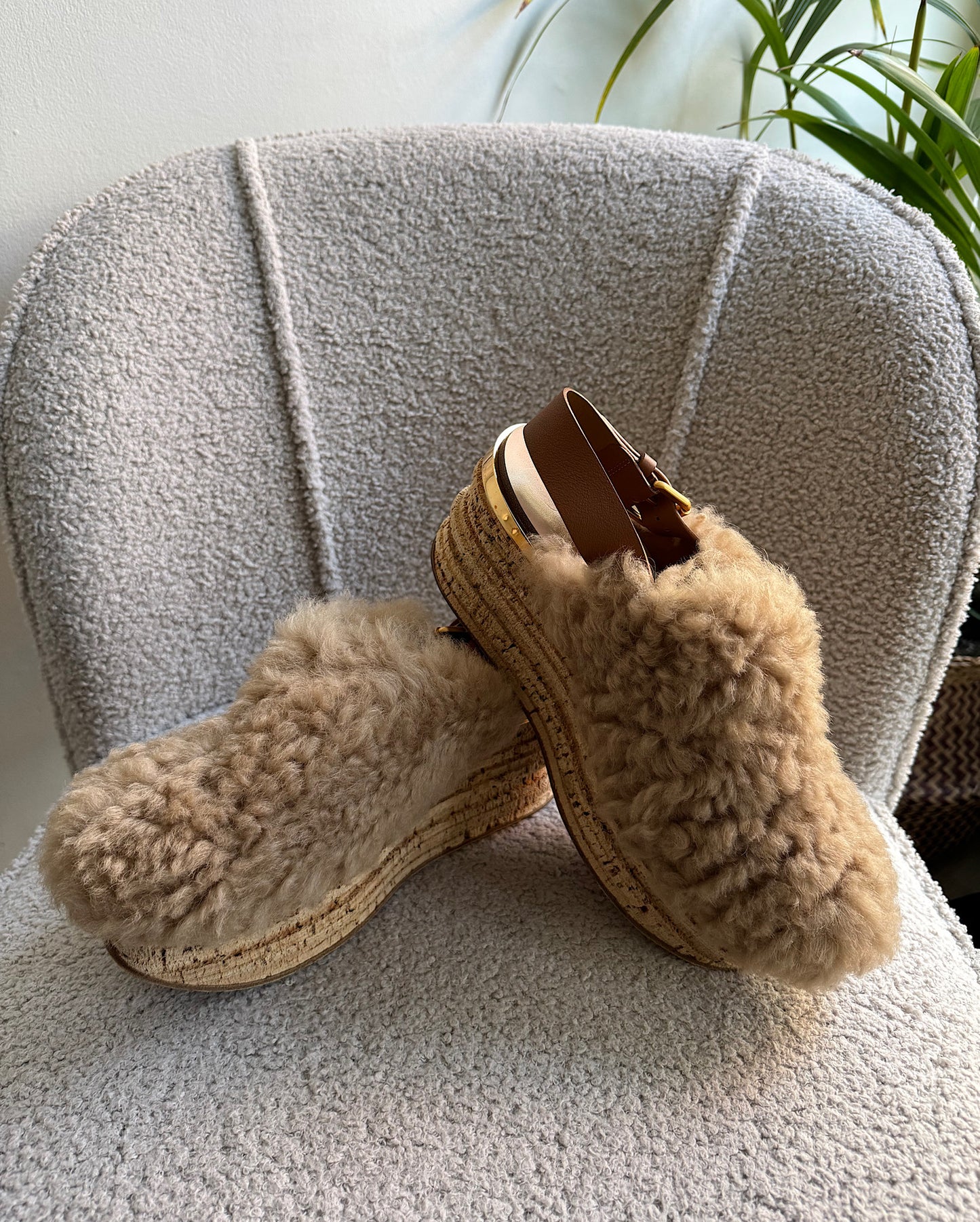 Camilla Shearling Slingback Wedges ~ Size 7