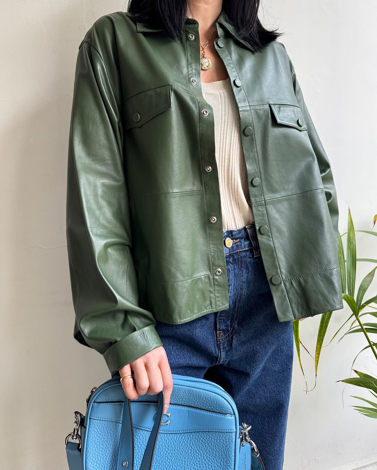 Green Leather Shirt ~ Size 12