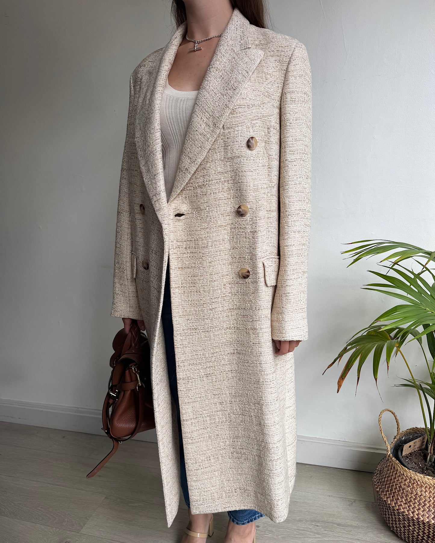 Cream Double Breasted Coat ~ Size 8-10