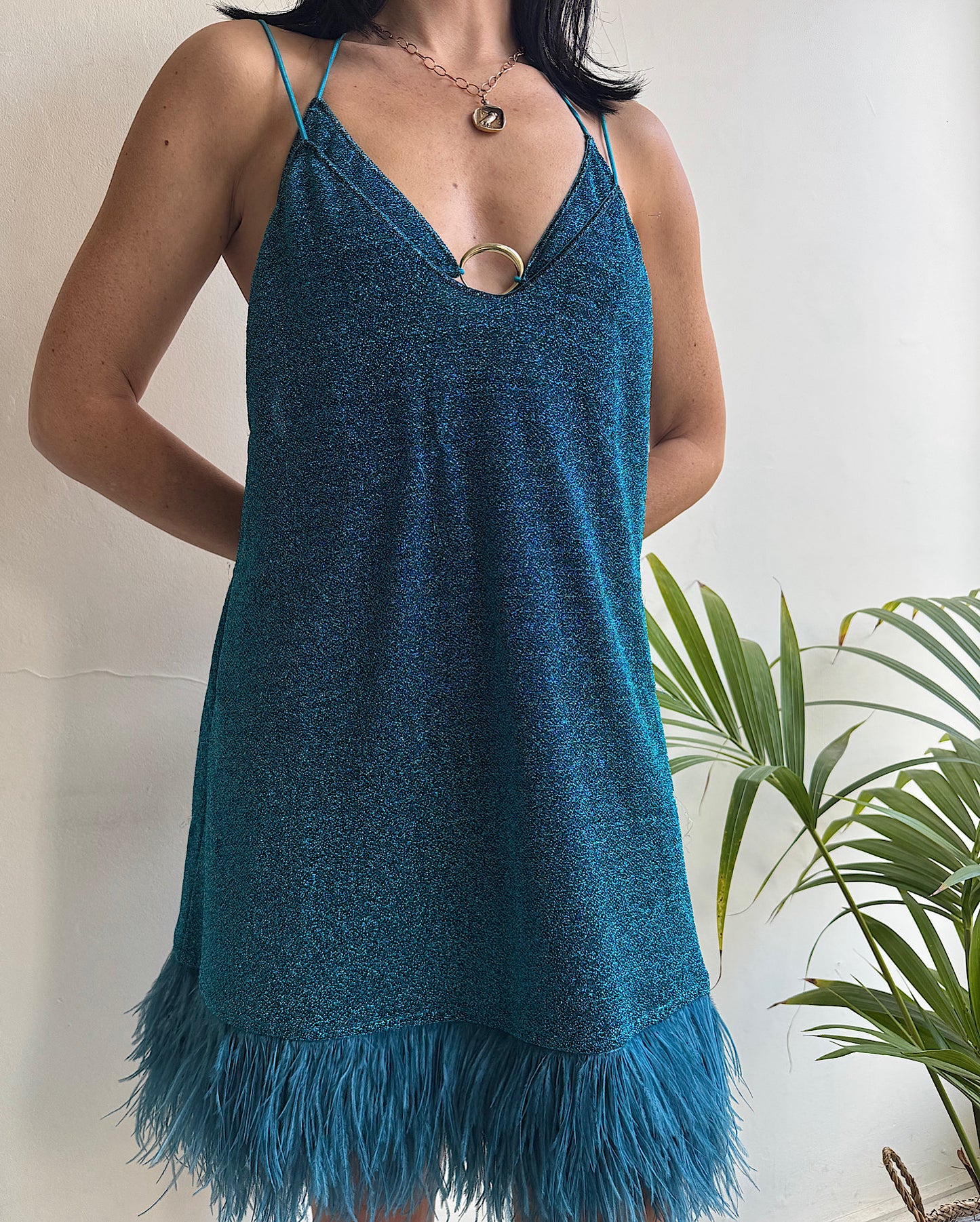 Lurex Feather Mini Dress ~ Size S/M