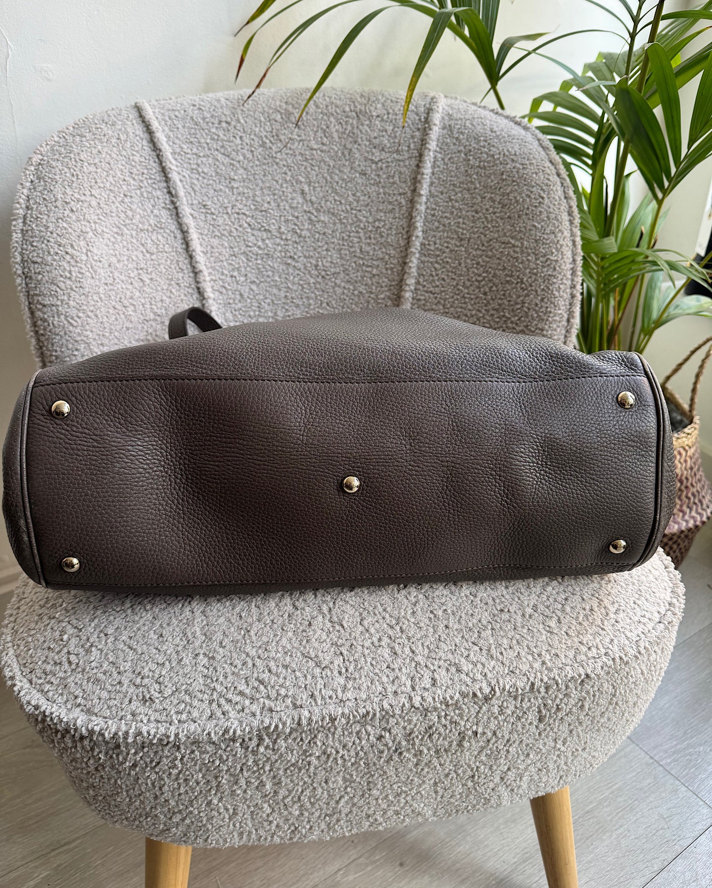 Brown Leather Bamboo Handle Tote