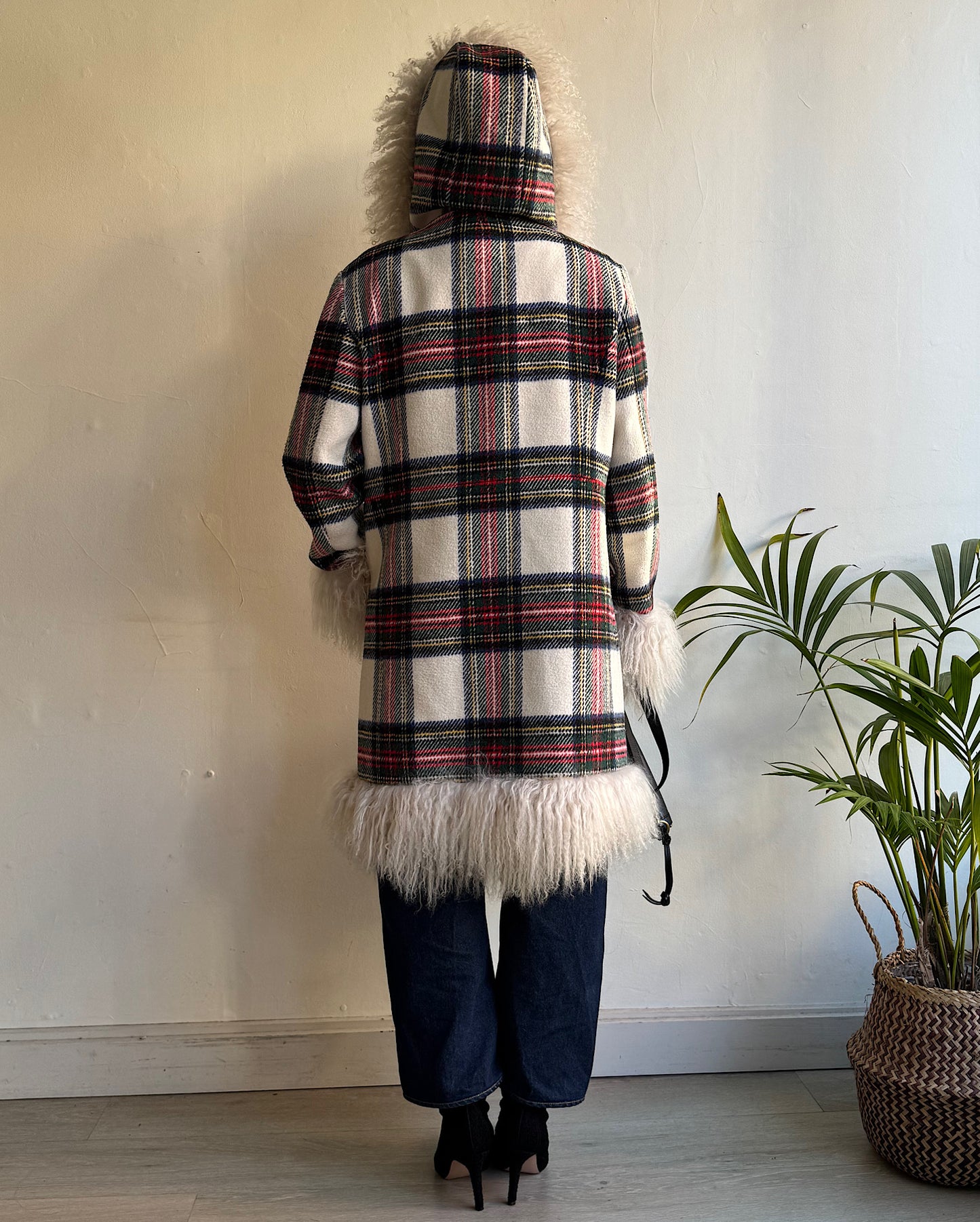 Tartan & Shearling Coat ~ Size L