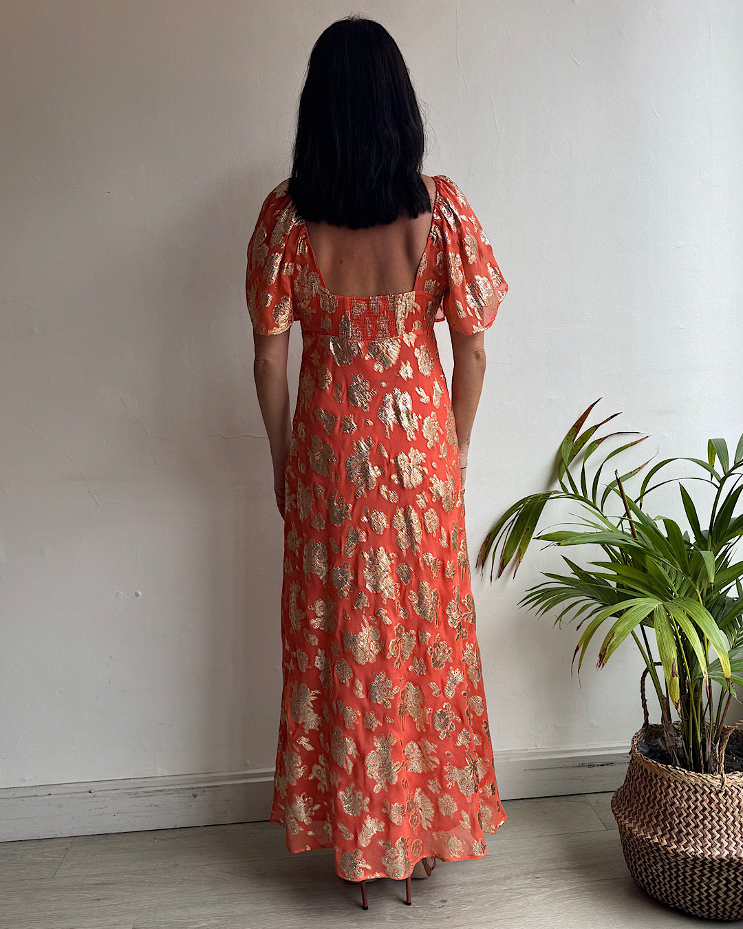 Rixo Paltrow Orange Gold Lurex Dress ~ Size XS