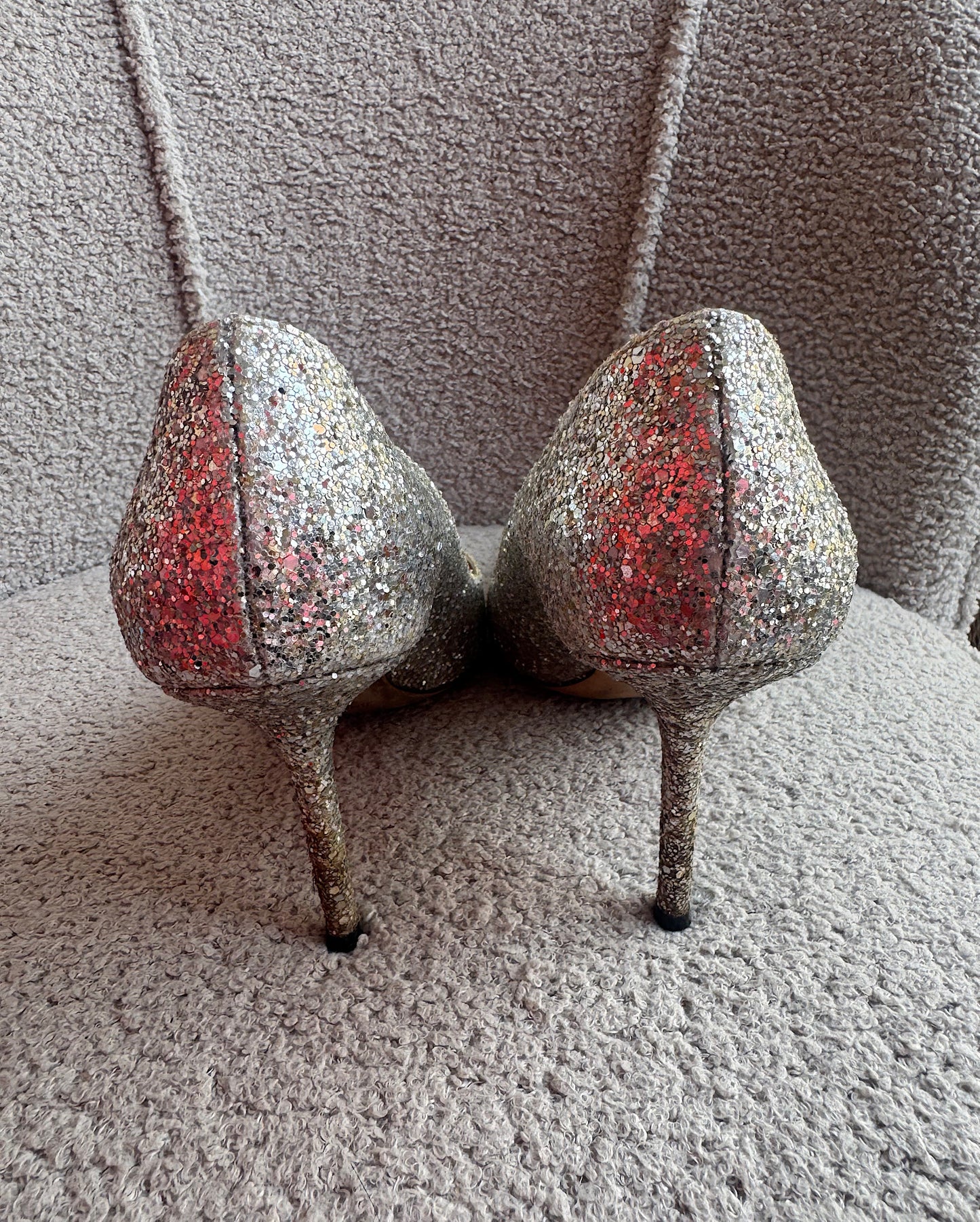Jimmy Choo Silver Glittery Heels ~ Size 8