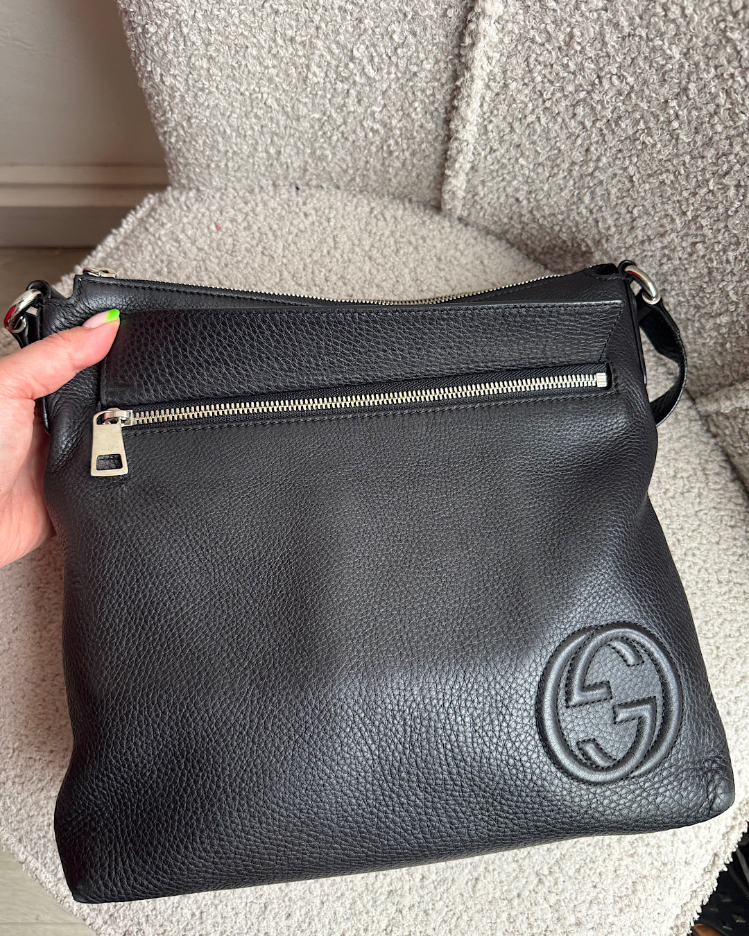 Gucci Black Leather Unisex Crossbody