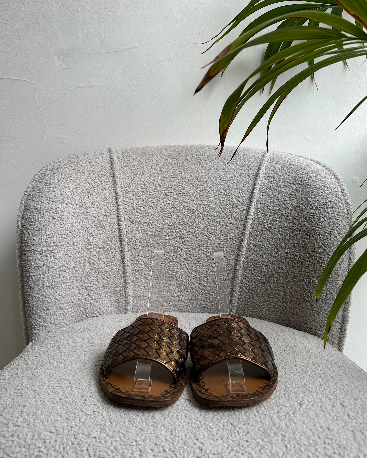 SALE Metallic Bronze Woven Leather Slides ~ Size 5.5