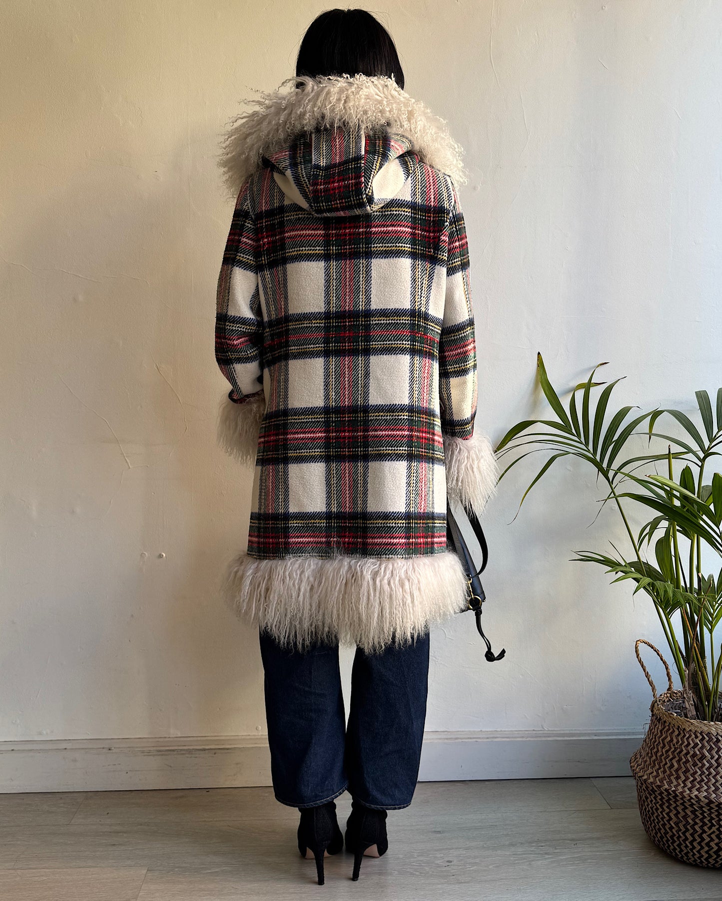 Tartan & Shearling Coat ~ Size L