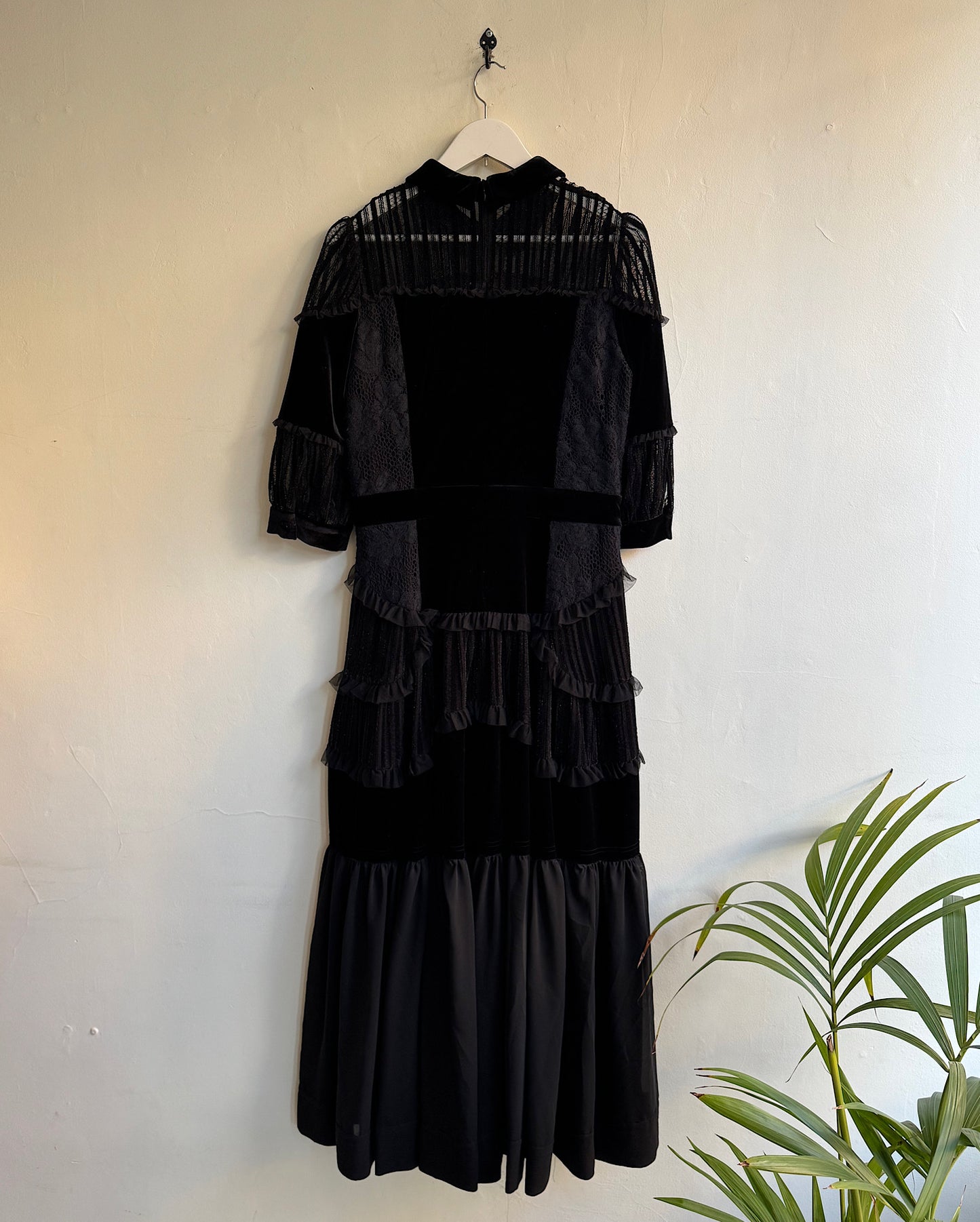 Black Lace & Velvet Panel Dress ~ Size 14