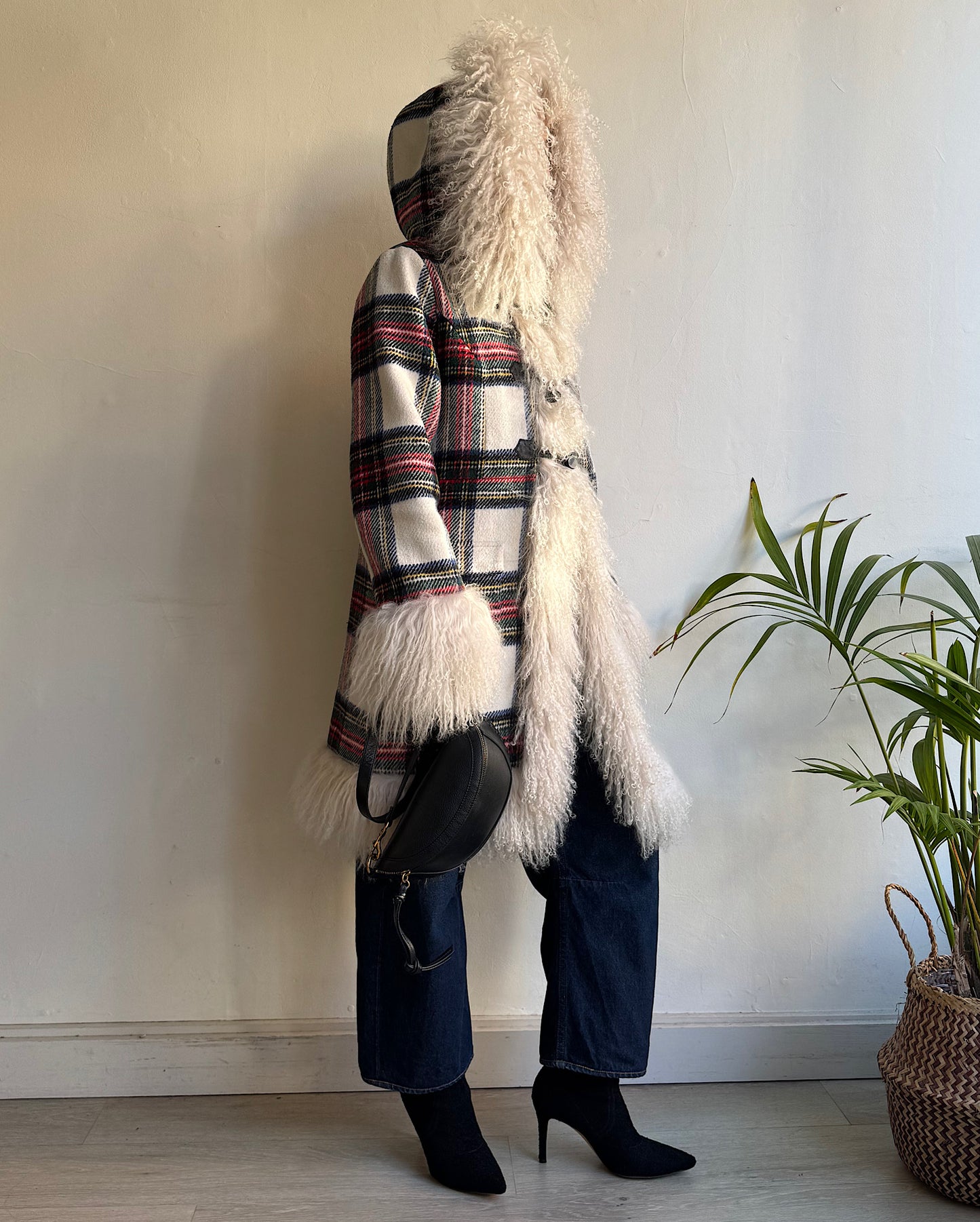 Tartan & Shearling Coat ~ Size L