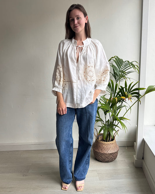 Cream Linen Top ~ Size XS