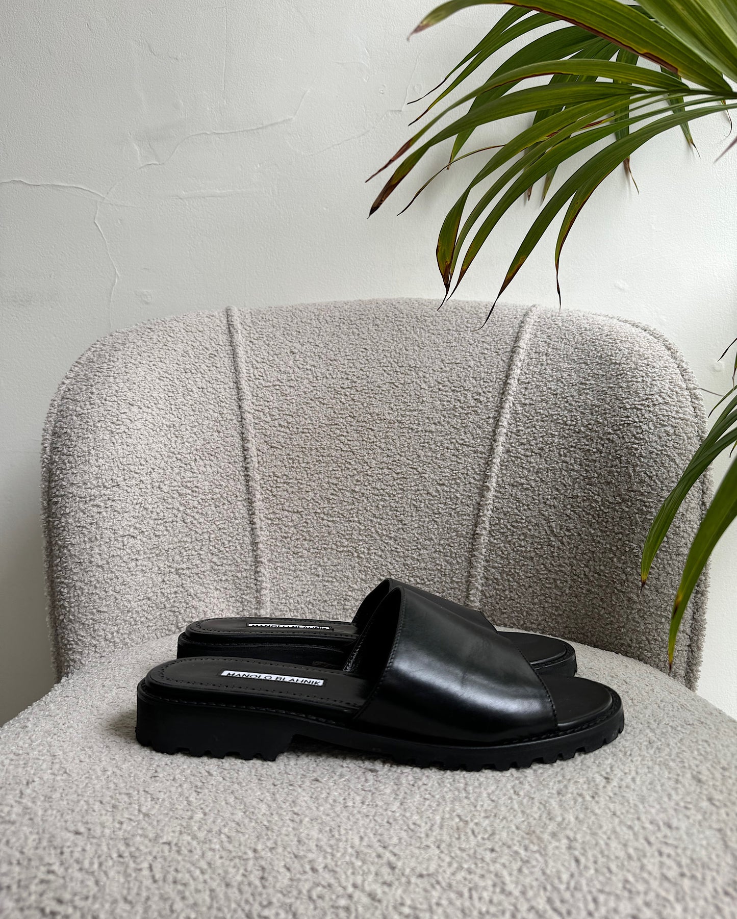 SALE Black Safiano Slides ~ Size 6