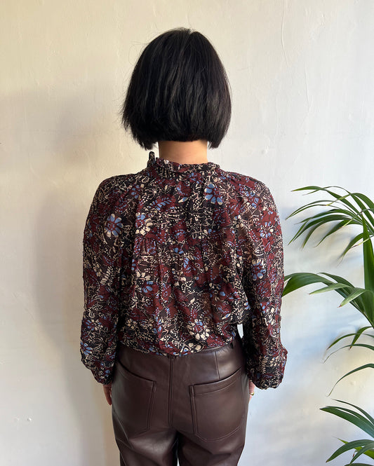 Maroon Patterened Blouse ~ Size 8