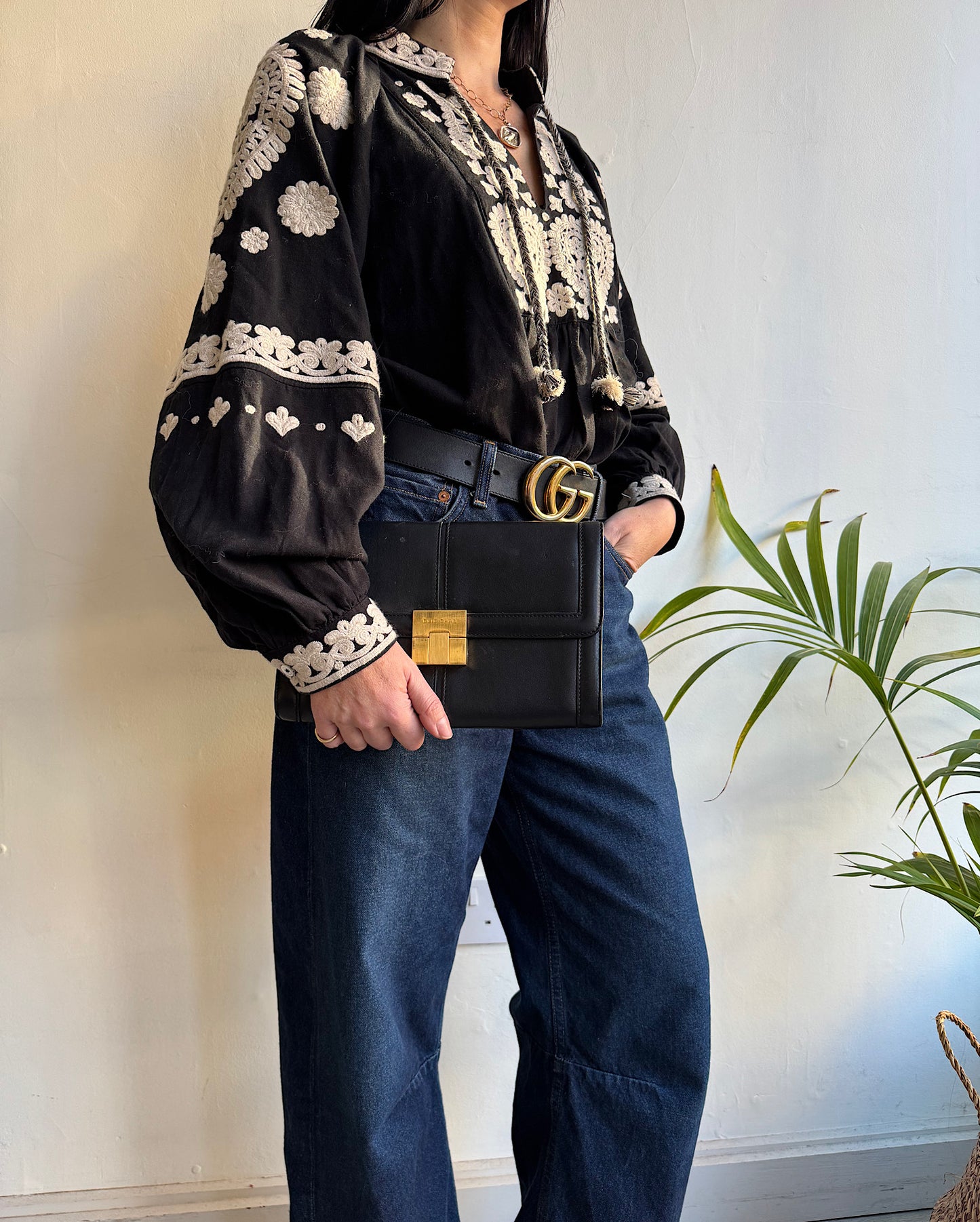 Black Embroidered Blouse ~ Size S