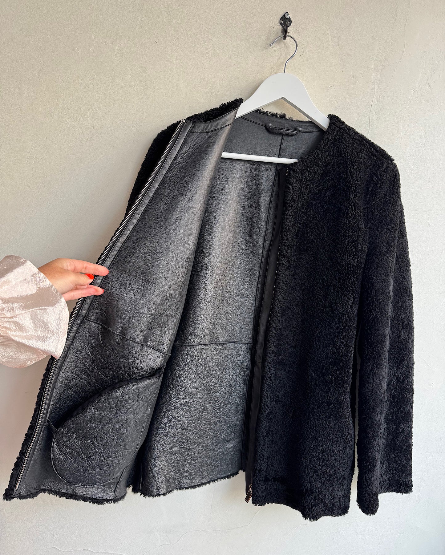 Black Shearling Jacket ~ Size 8