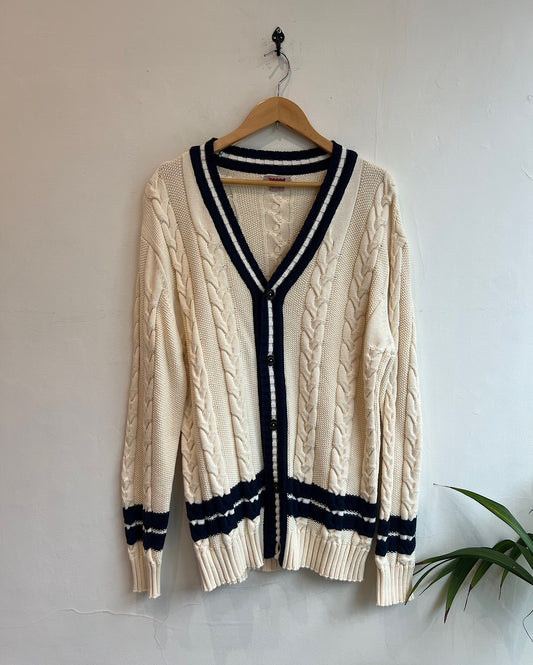 Cream Cable Knit Cardigan ~ Size L