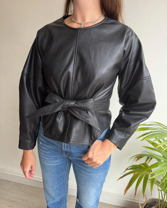 Black Leather Top ~ Size 8
