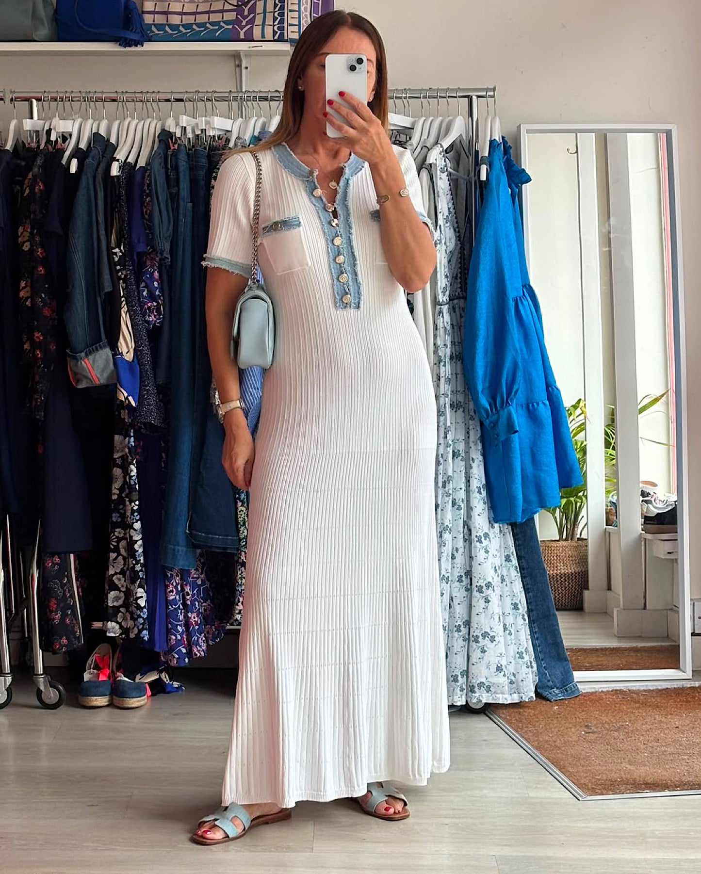 Sandro White Ribbed Dress ~ Size S