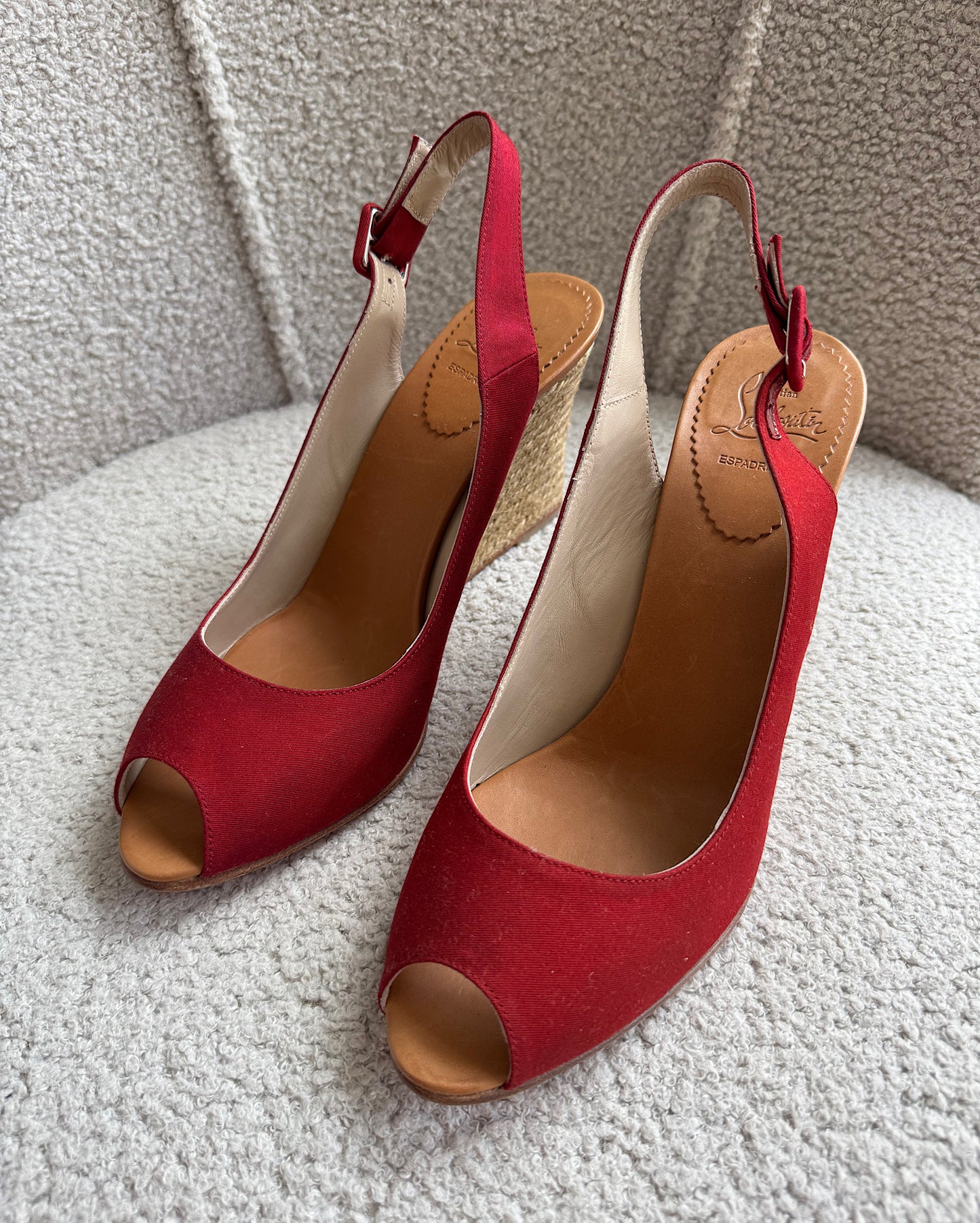 Dark Red Satin Slingback Wedges ~ Size 8