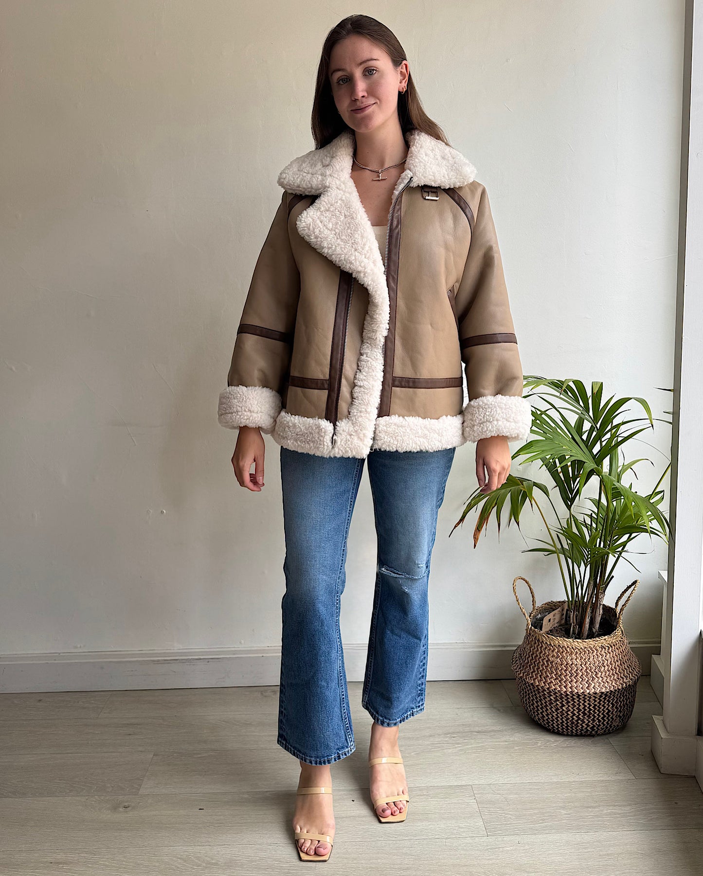 Faux Shearling Aviator Jacket ~ Size 12
