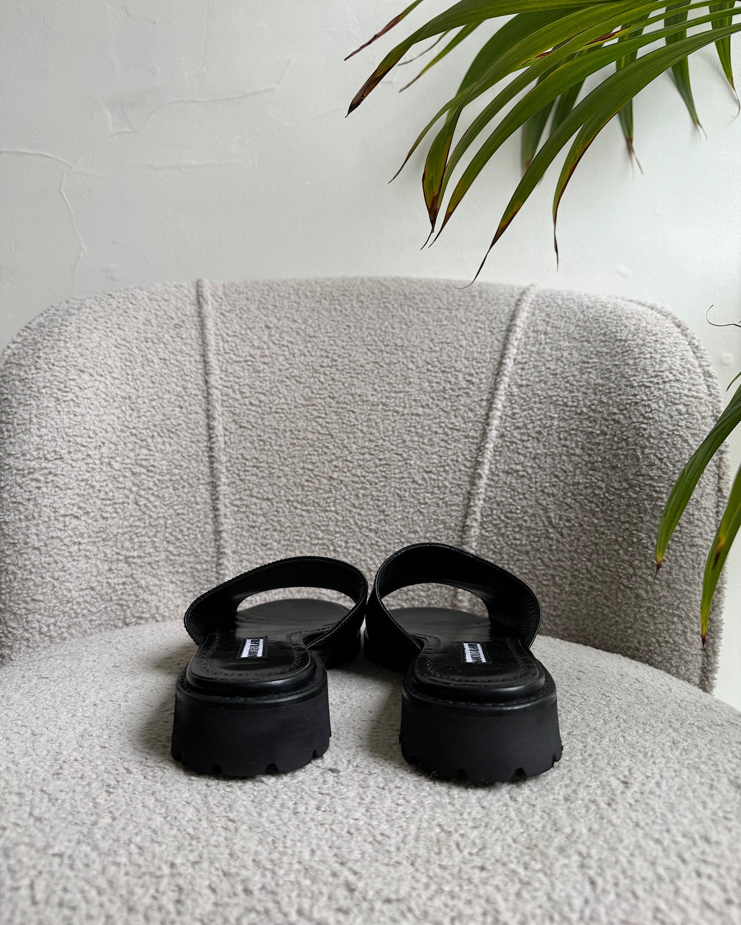 SALE Black Safiano Slides ~ Size 6