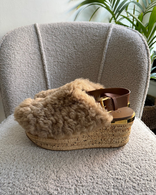 Camilla Shearling Slingback Wedges ~ Size 7
