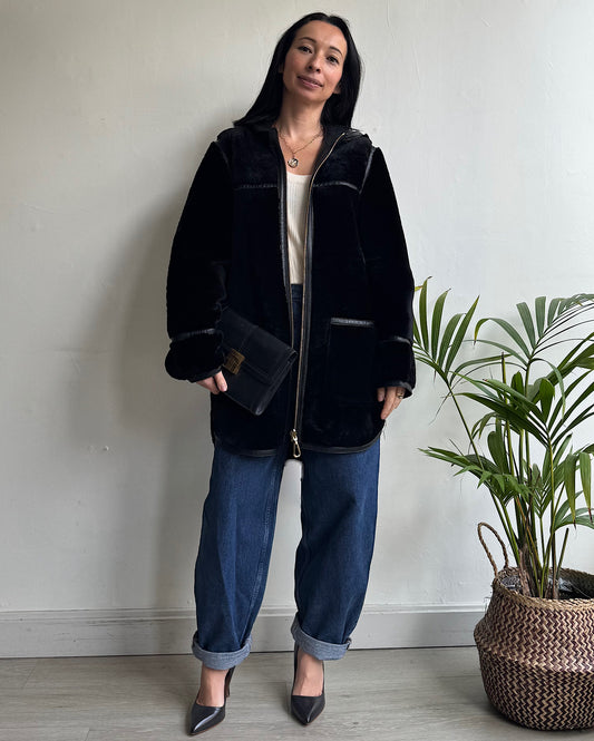 Shearling Hooded Coat ~ Size S